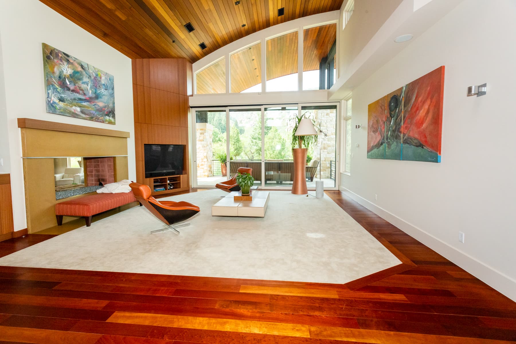 Brown leather seating in a furnished room